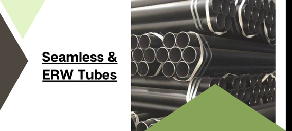 Stacked bundles of seamless black steel pipes in a warehouse for industrial construction.